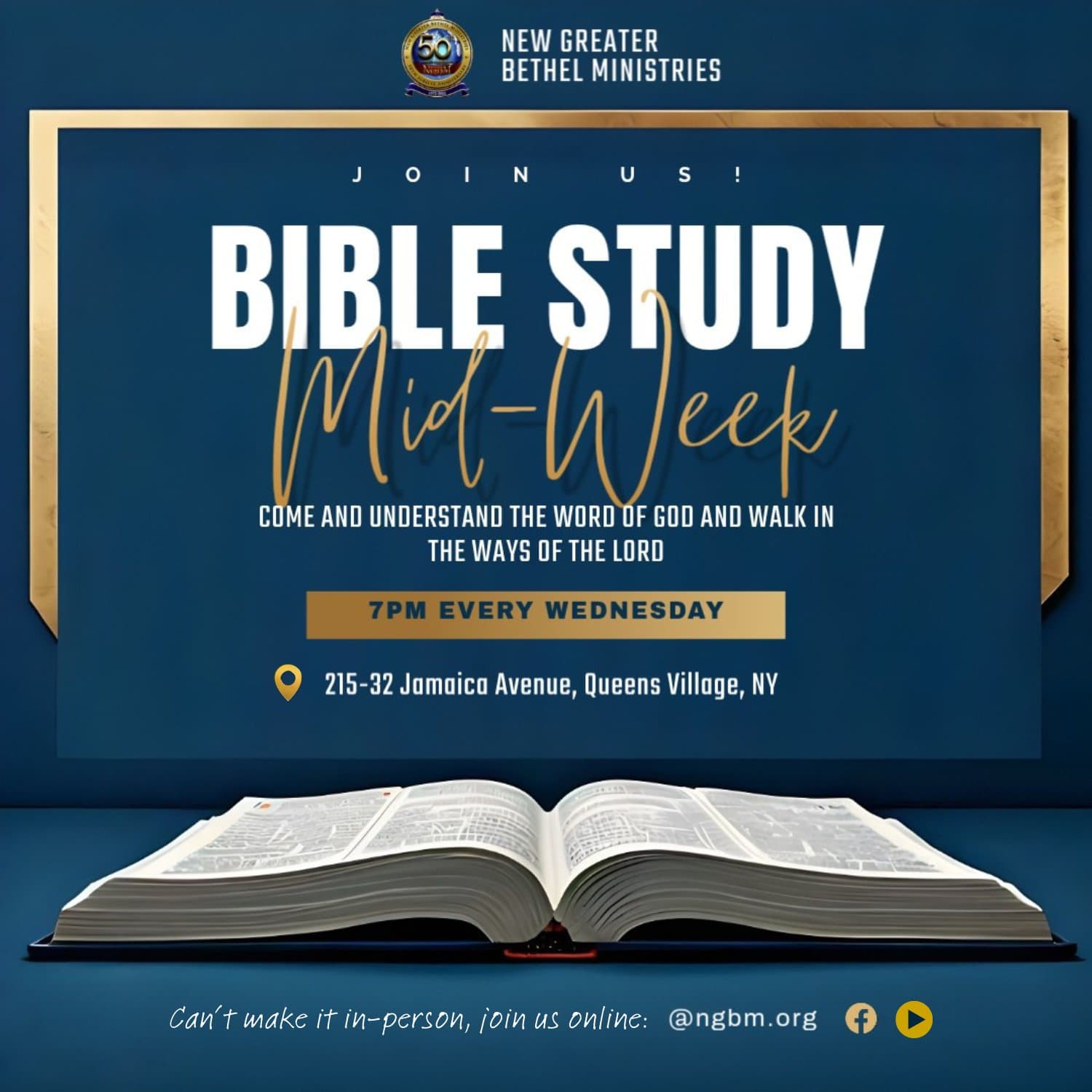 NGBM Bible Study Mid-Week flyer, 7pm every Wednesday
